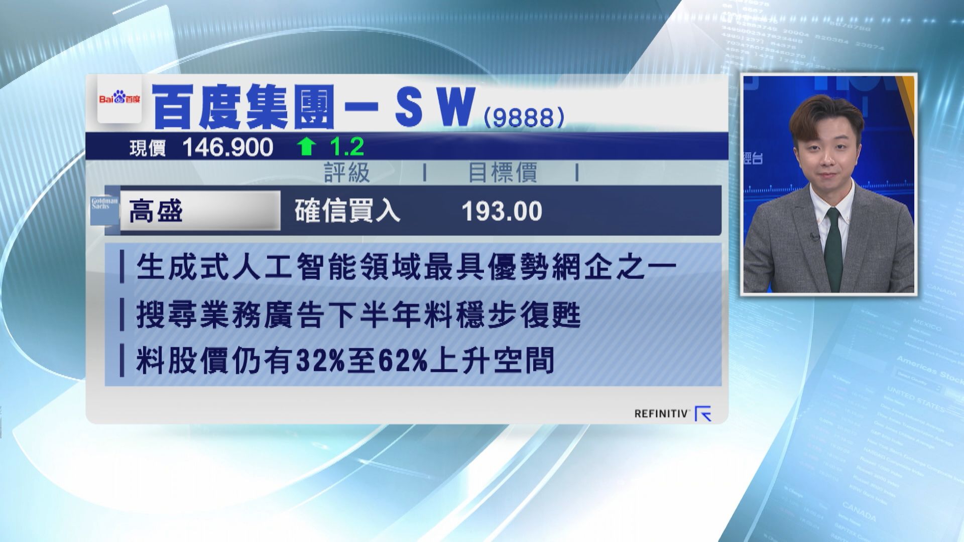 【大行報告】高盛 百度股價最多仍有62 水位